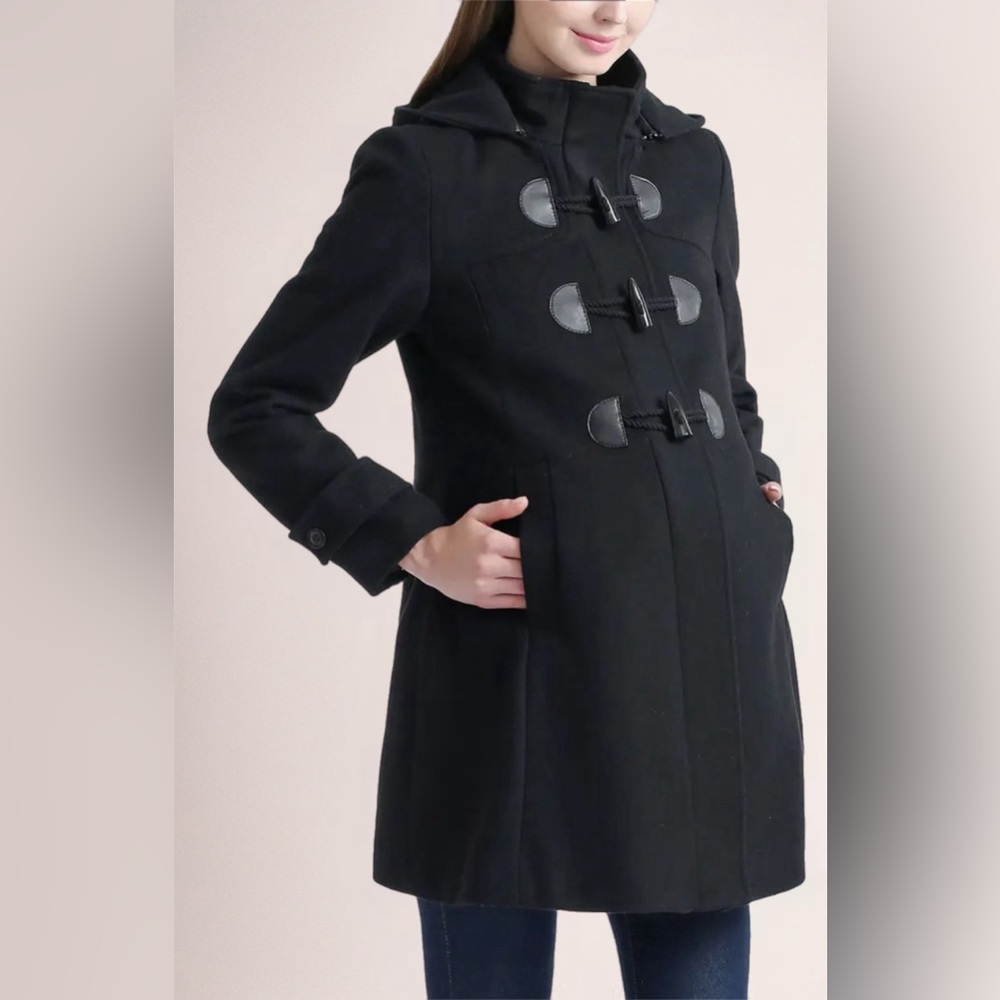Kimi and Kai Black Maternity Pea Coat with Toggle Closures - Picture 2 of 5